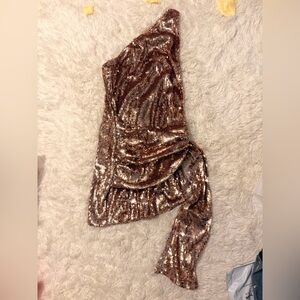One Shoulder Sequin Dress - Bronze
